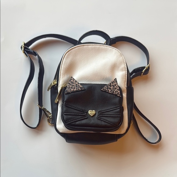 Betsy Johnson Black and Cream Cat Mini Backpack - Picture 1 of 9